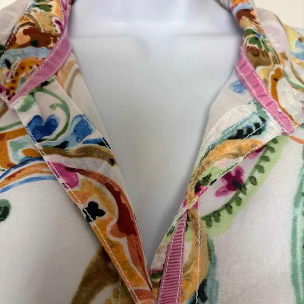 Cino Shirt Womens Colorful Paisley Boho Festival Roll Tab Sleeve Button Up Sz L - Picture 3 of 12
